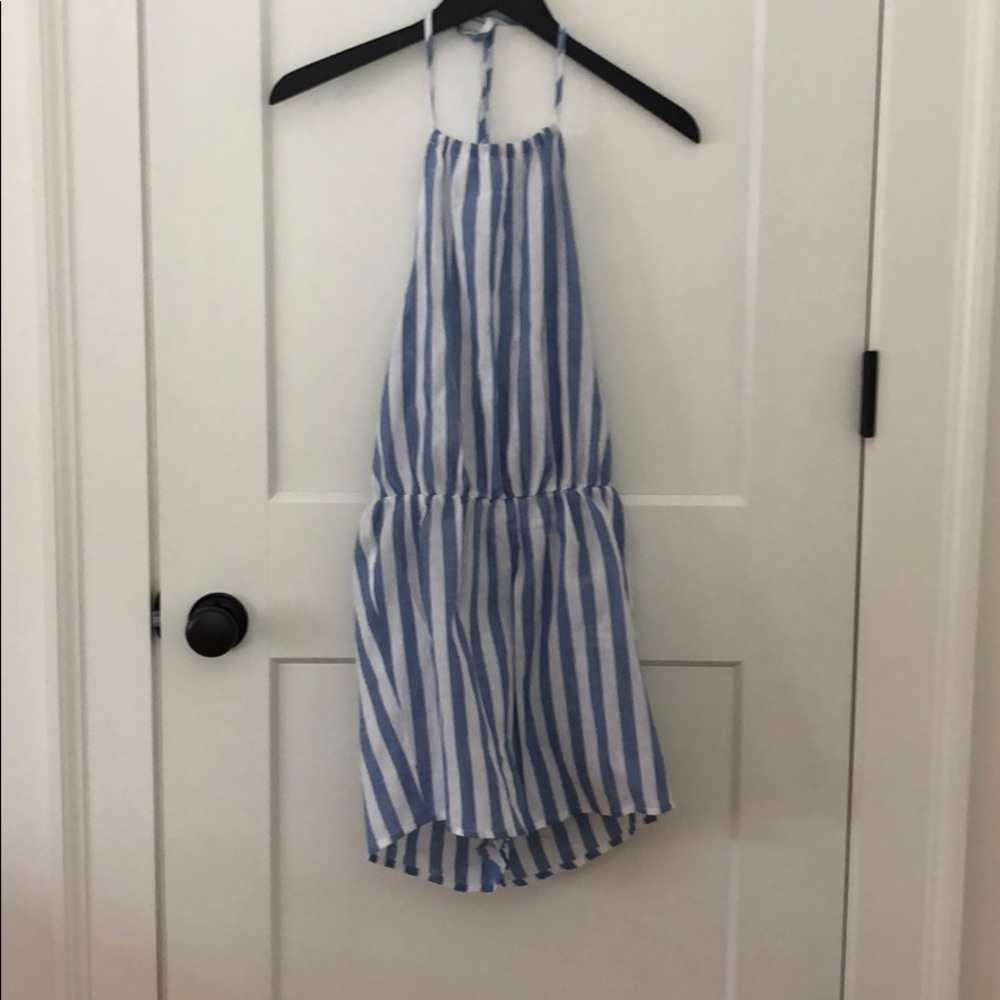 Blue and white romper